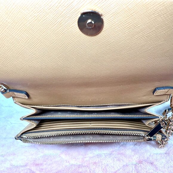 Tory Burch Emerson Chain Wallet Crossbody Tan 5" x 8" Purse Handbag w/ Dust Bag - Picture 9 of 13